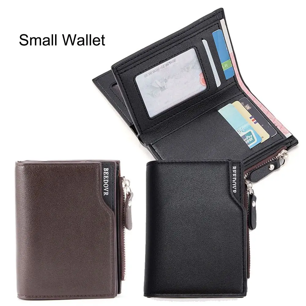 Fashion PU Leather Men Short Wallet Bifold Zippered Credit Card Holder Multi-purpose Multi-Pocket Business Card Holder