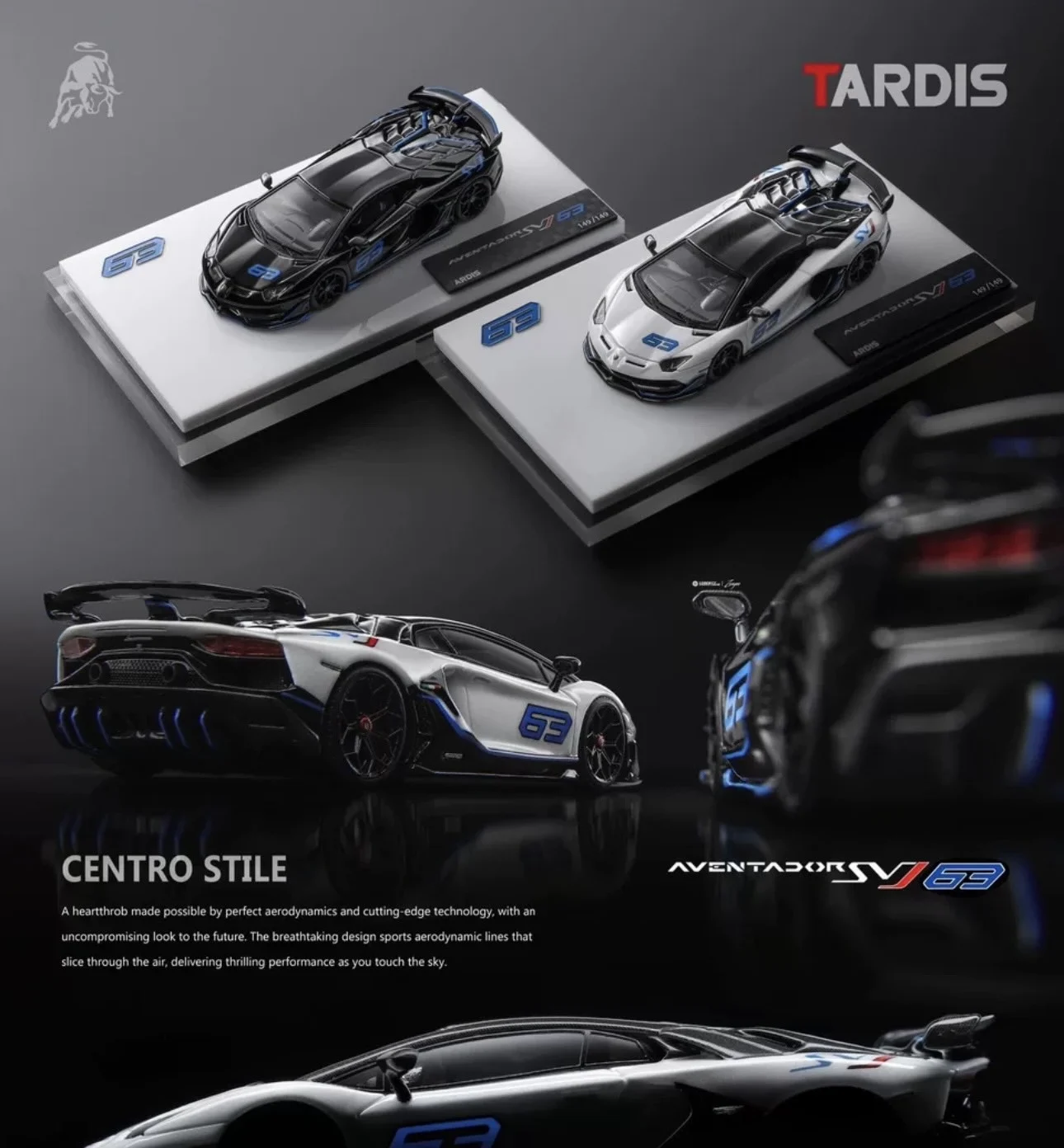 

TARDIS 1:64 Lamborghini SVJ63 Белый и синий комплект из двух автомобилей, ограниченная серия, модель автомобиля из смолы