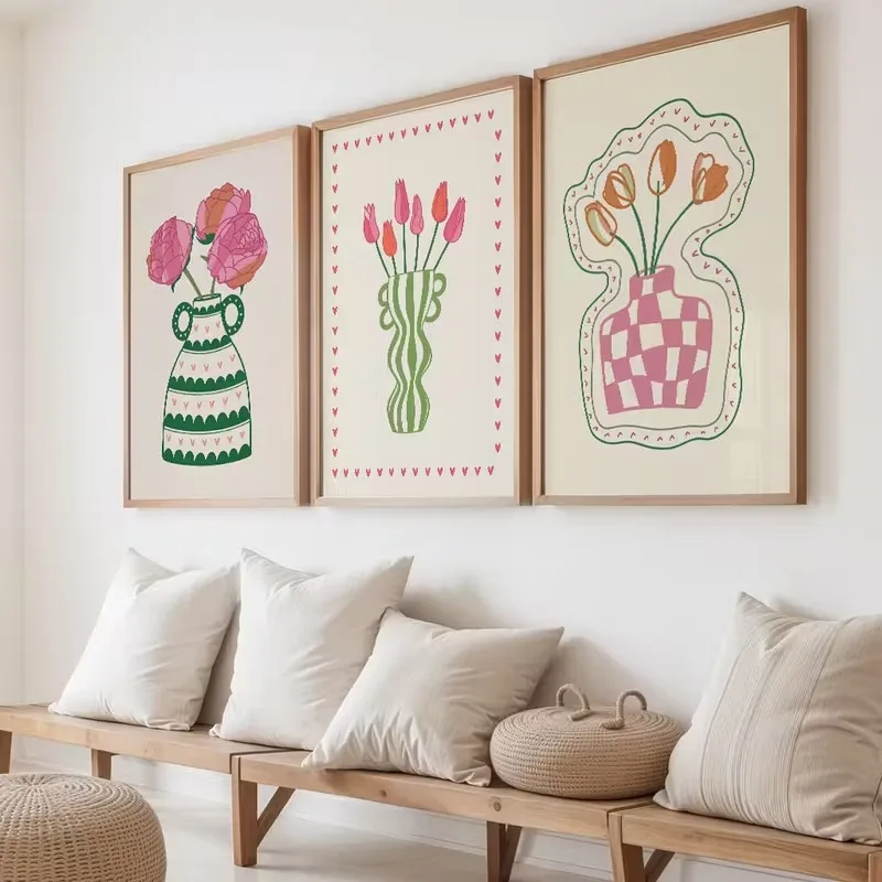 3pcs/set Colorful Flowers Vases Canvas Posters Minimalist Plant Wall Art Prints for Living Room Spring Summer Home Decor Gifts