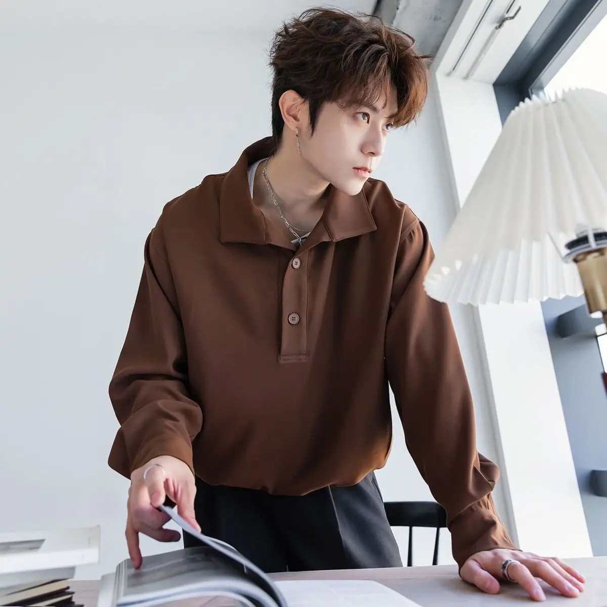 

AW25 Толстовка с круглым вырезом для мужчин с длинным рукавом 380GSM Матовый флис для городских пригородных поездок Тяжелая трикотажная техническая уличная одежда с расслабленным воротником