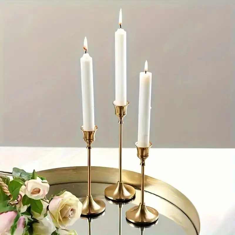 3pcs/set Candle Holder, Metal Long Pole Candlestick, Wedding Anniversary Birthday Dating Atmosphere Decor, Home Decor