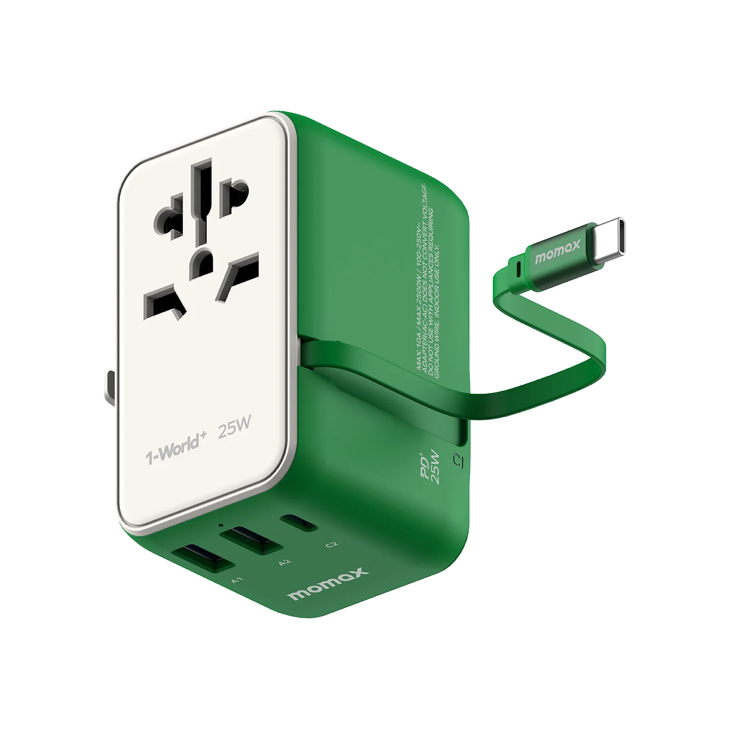 Imagem -06 - Momax-adaptador de Energia Universal com Cabo Usb-c Embutido Carregador para Laptops e Tablets Plugue de Viagem Eua Reino Unido ue au 25w Gan