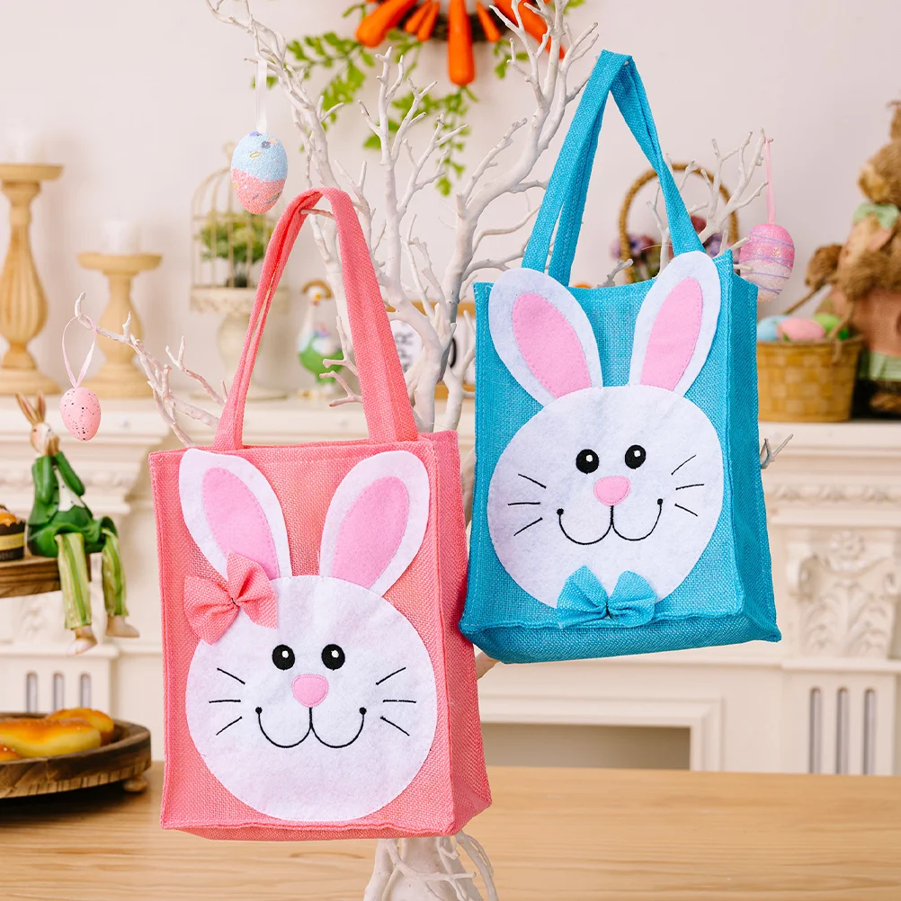 

2pcs Couple Rabbit Gift Bags Easter Non Woven Fabric Reusable Snack Storage Pouch Candy Cookie Packaging Party Favor Decor Bag
