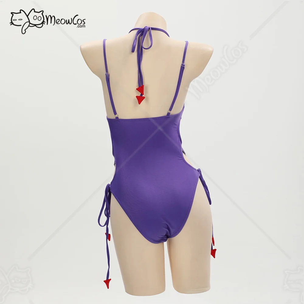 Meowcos Women Gothic Swimwear Purple Ghost Sexy Beachwear Mini Skirt One-Piece Swimsuit with Cover Up