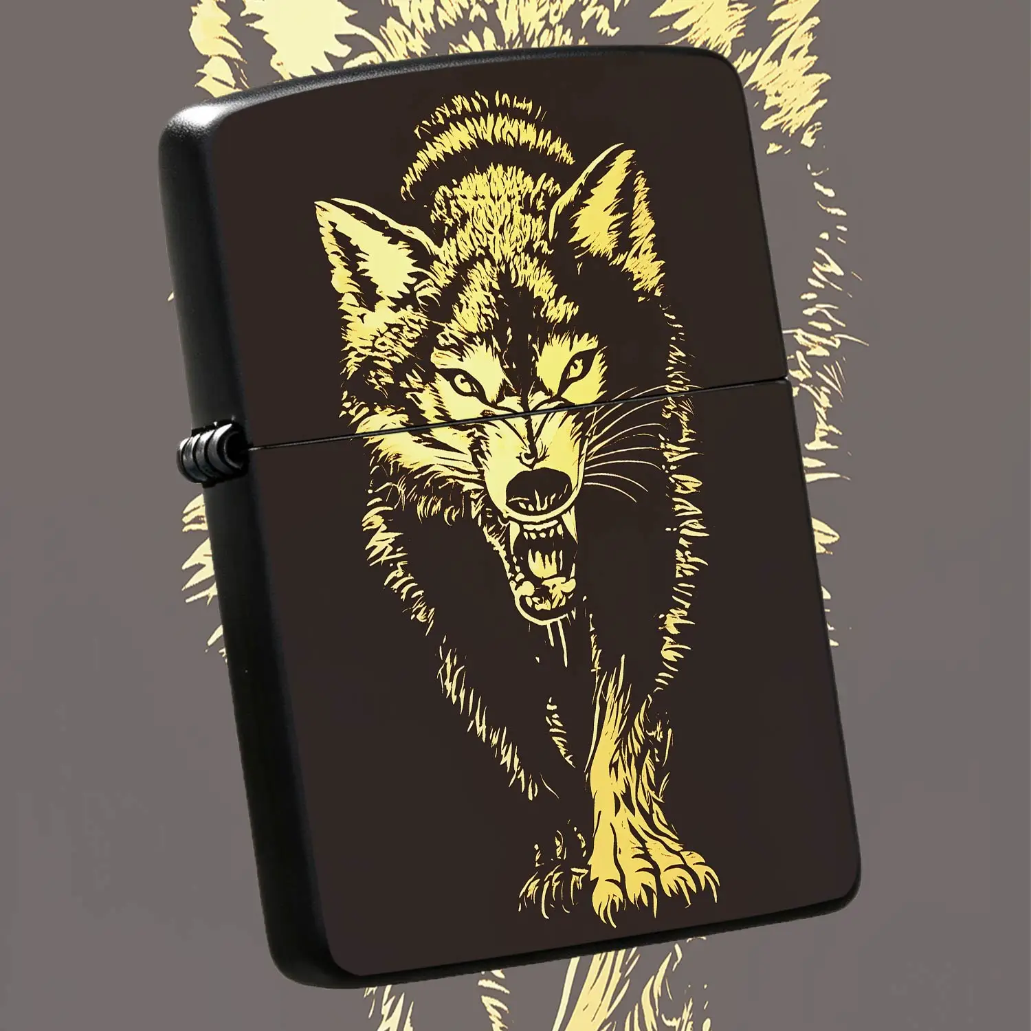 Retro Etched Snarling Wolf Head Pattern Pocket Lighter, Windproof Portable Stylish Accessory, Durable Exquisite Craftsmanship, Ideal For Outdoor Camping Daily Gathering Gifting, Multi-Scenario Compatible Practical Cool A Humorous And Intere