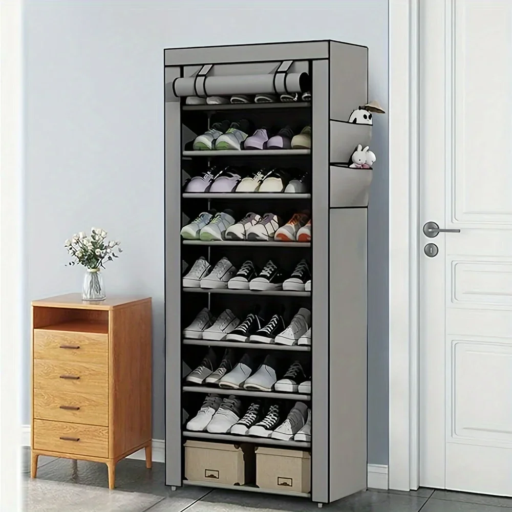 

1PC 10 layer shoe cabinet with dust cover, non-woven space-saving shoe rack with large capacity, easy to assemble, portable shoe