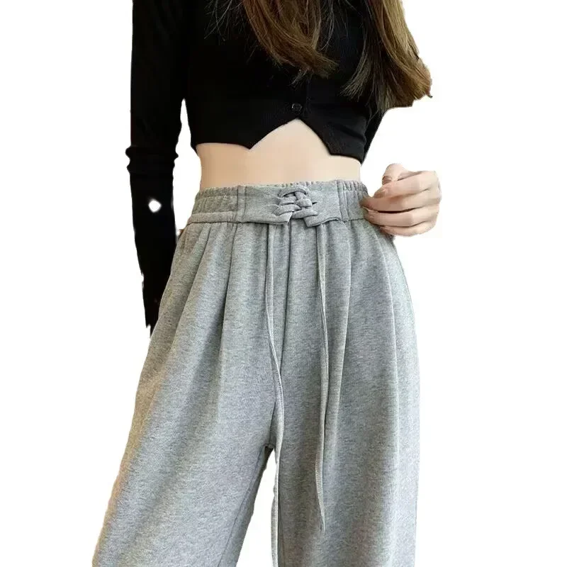 ربيع جديد Sweatpants النساء Y2k امرأة السراويل السوداء واسعة الساق السراويل الإناث فضفاضة عارضة أسفل Sweatpants الكورية