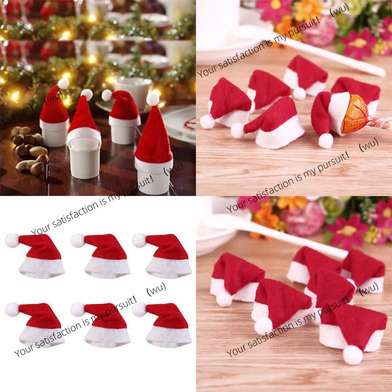 10 mini Santa hats, non-woven lollipop candy decorations, wine bottle hats, Christmas tree ornaments