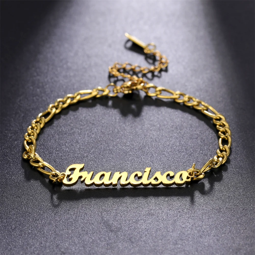 Lemegeton Custom Name Bracelet Women Girls Personalized Stainless Steel Figaro Chain Pendant Bracelets For Men with Names Gifts