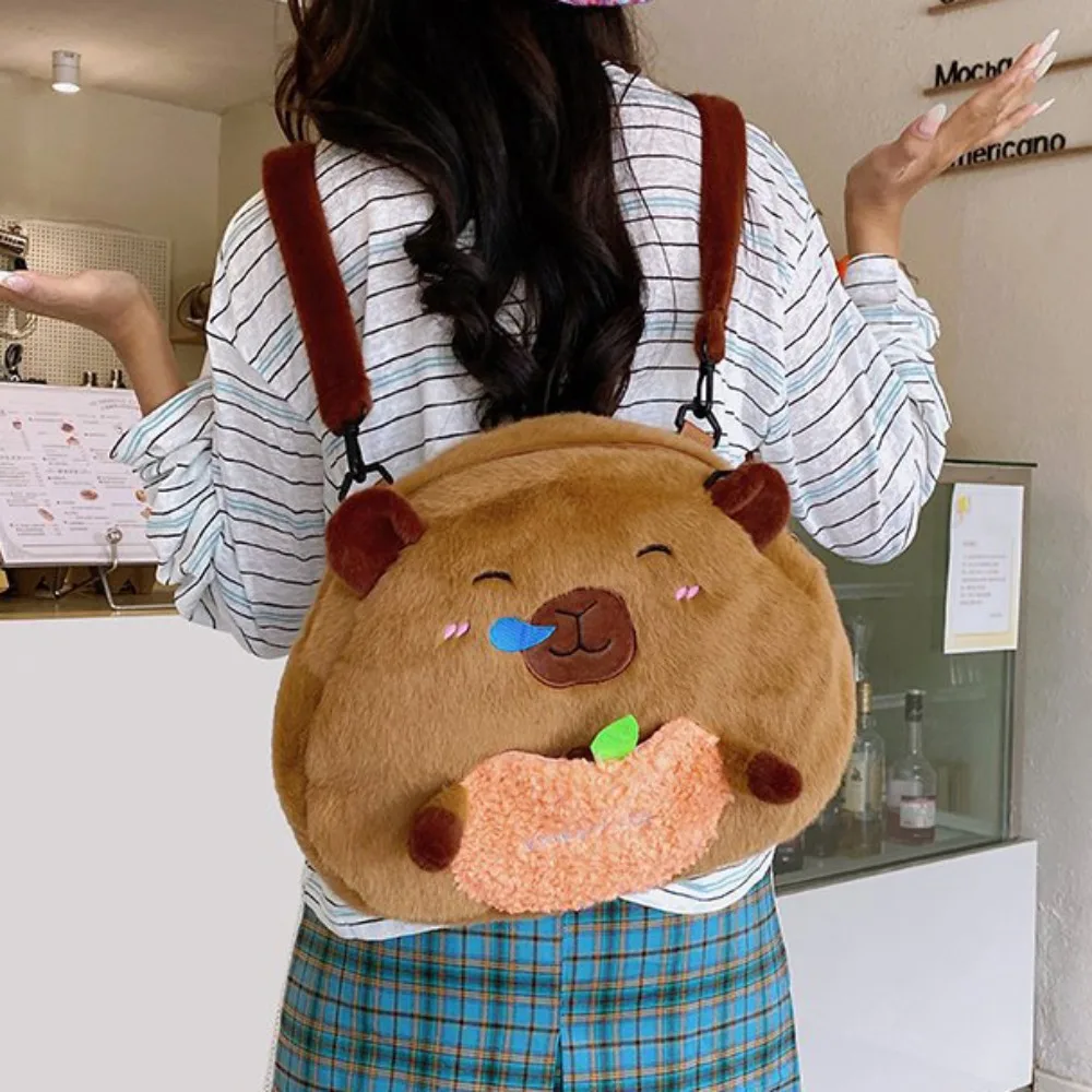 Schoolbag Stuffed Capyabra Backpack Plush Cartoon Capyabra Plush Bag Lightweight Soft Cartoon Doll Bag Kids