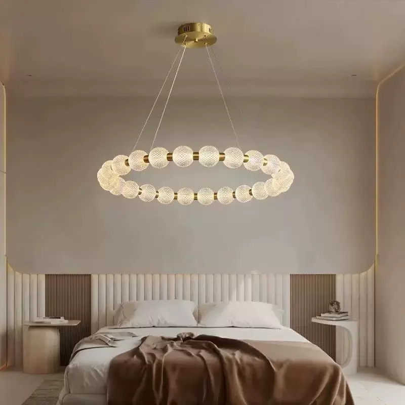 Light luxury French style acrylic multi diamond shaped ball pendant light LED Nordic cream wind magic bean living room lighting