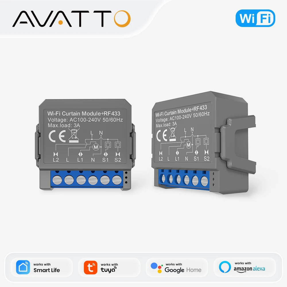 

AVATTO Tuya WiFi Roller Shutter Switch Smart Curtain Module Blinds Motor 433MHz Remote Control For Alexa Google Home
