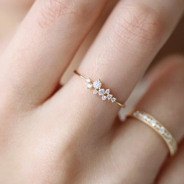ZHOUYANG Wedding Rings For Women Simple Hollow Out Cubic Zirconia Light Yellow Gold Color Gifts Fashion Jewelry KCR110