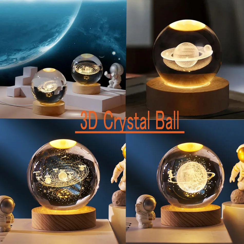 Unique 3D Crystal Ball Lamp with Galaxy and Planetary Projections USB Night Light for Cozy Atmosphere  plasma ball