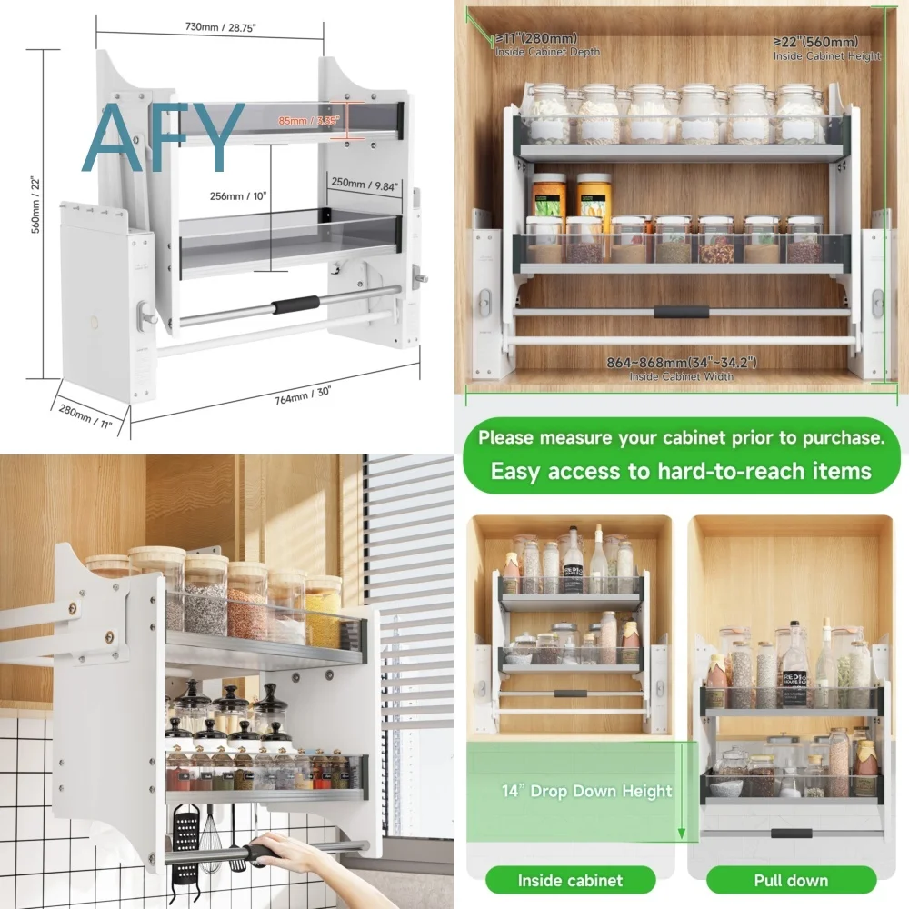Modern Stainless Steel Pull Down Shelf with Automatic Glass Lifting Basket Organizer for Kitchen Cabinets Elevator for IKEA