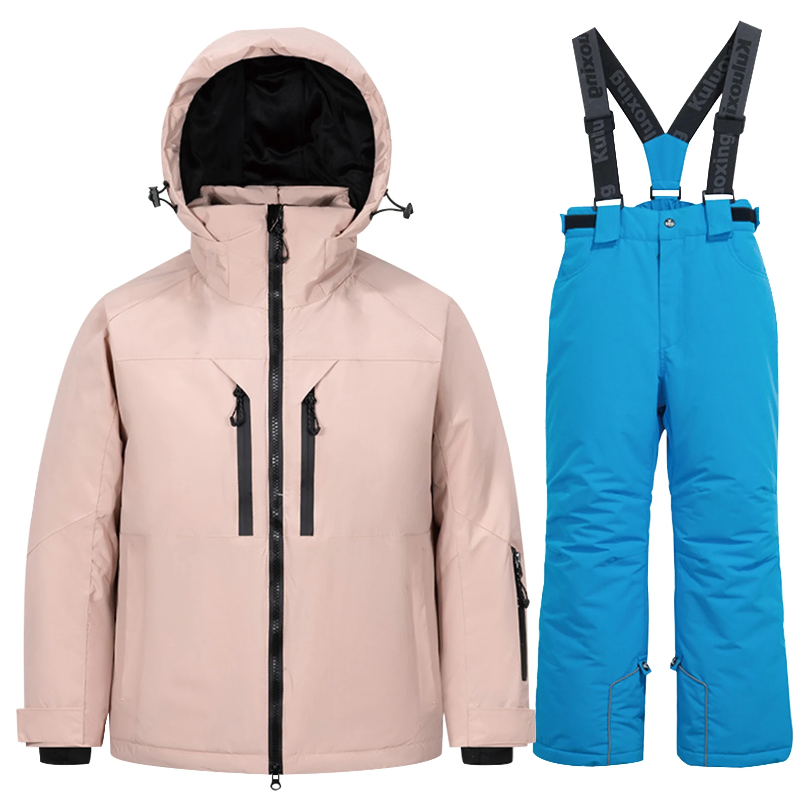 Boys Skiing Suits,Windproof Waterproof Children's Skisuits,Girls Snow Jacket Pants,Hooded Warm Fleece Kids Snow Wear for Winter
