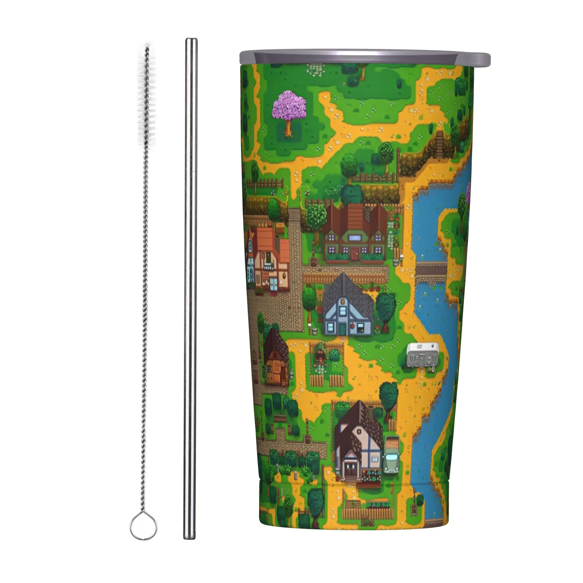 

20 унций карта долины Stardew, весенний вакуумный изоляционный стакан для фермерских игр, кружка с двойными стенками, термокружка, портативная для путешествий