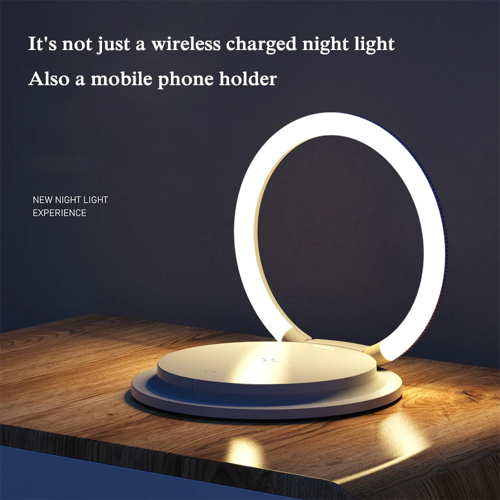 

15W Wireless Charging 3 Modes LED Night Light Portable Phone Holder Collapsible Bedside Lamp Smart Round Table Lamp Floodlight