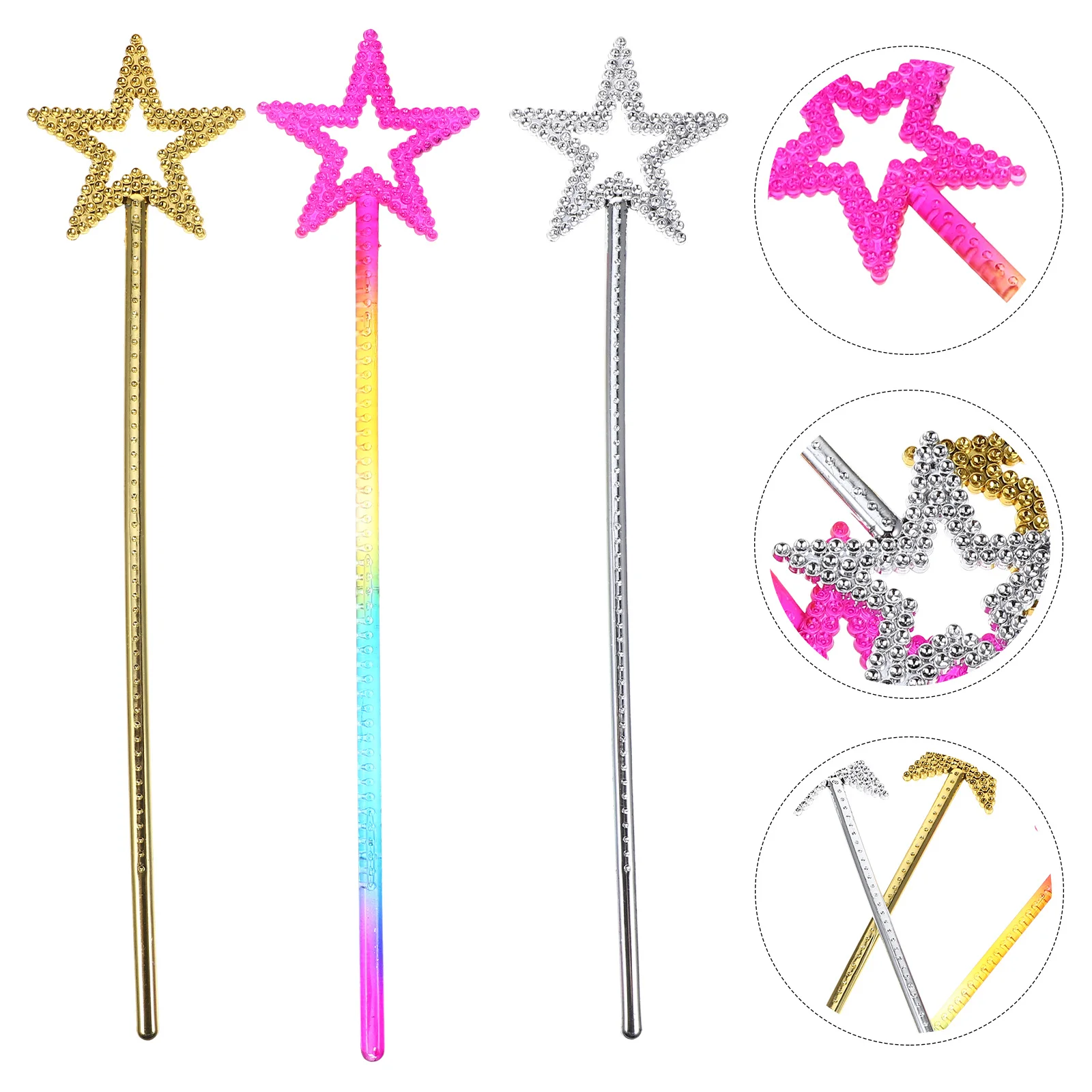 

3Pcs Star Wand Sticks Fairy Wands for Kids Girls Party Supplies Costume Accessories Dress Up Role Play Gift Set