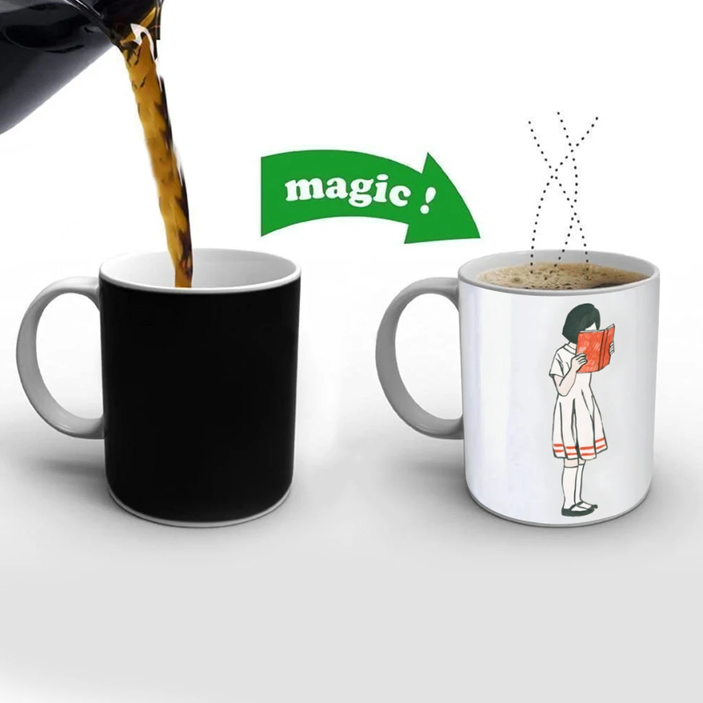 

Bookworm Creativity Change Color Chang mug Ceramic mug Hot Coffee Cup Breakfast Cup Mug Friend Gift