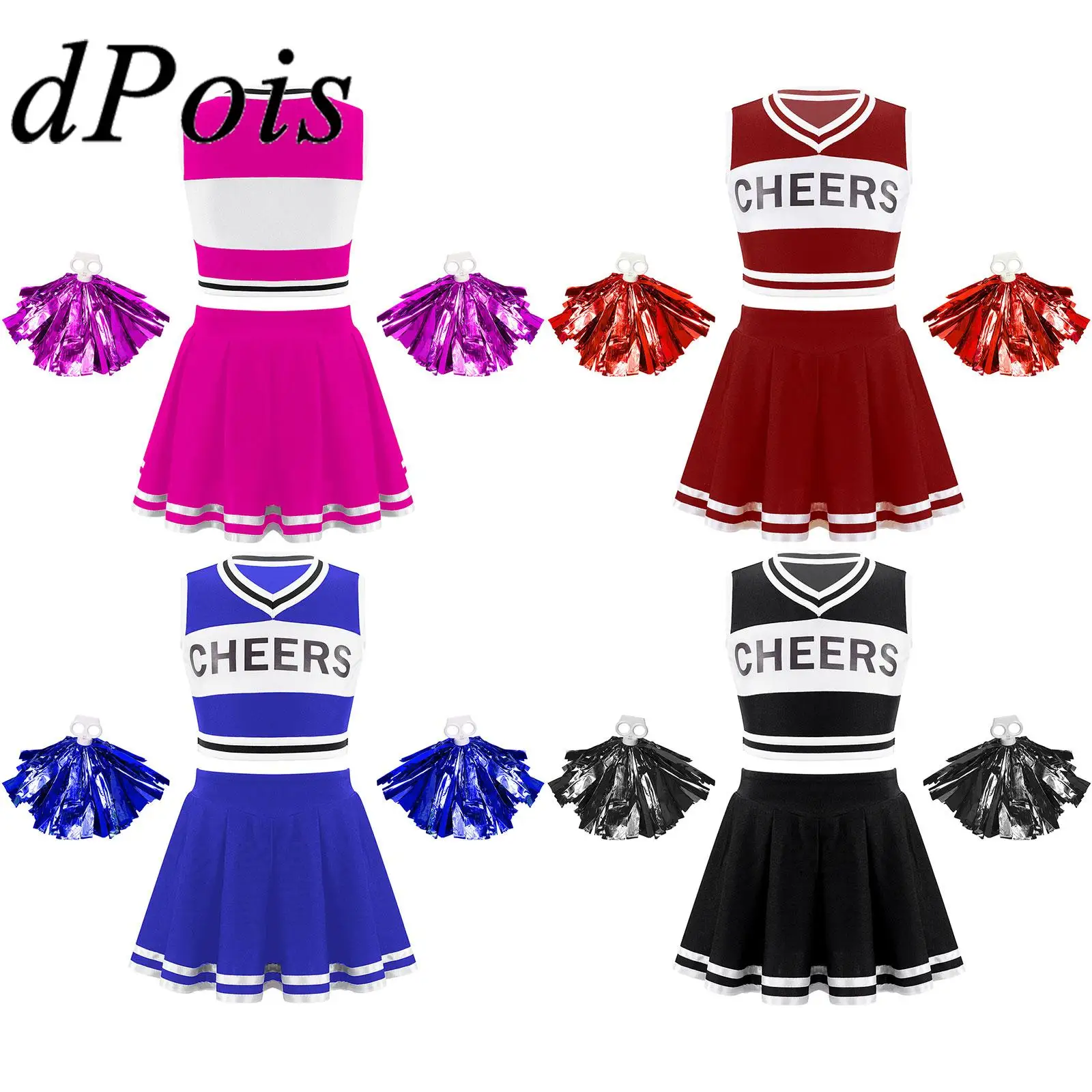 

Children Girls Cheer Dance Outfit Cheerleading Uniforms Sets for Dancing Competition Dancewear Kids Cosplay Cheerleader Costume