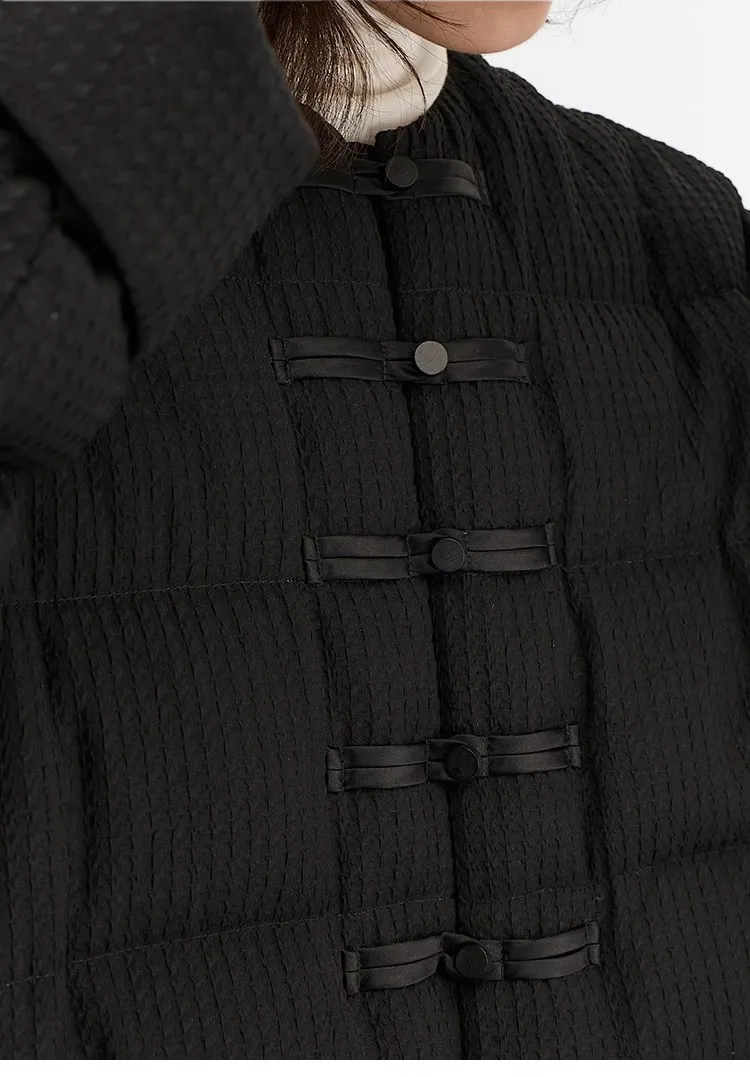 Women's New Chinese Style Goose Down Jacket with Button Detail, 2026 New Model, Made of Real Silk Guanle Crepe Fabric
