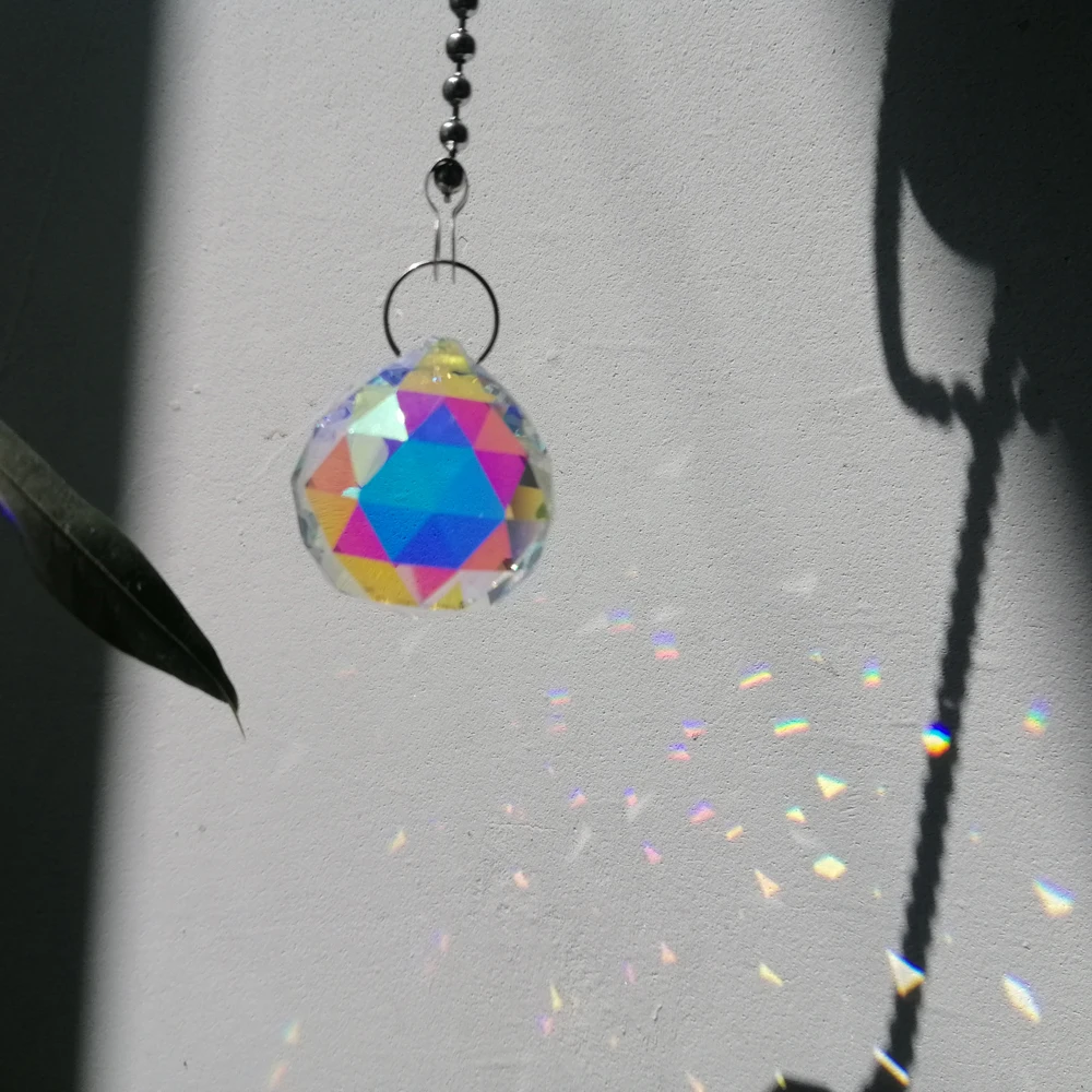 Camal 1PCS Chain Garland AB Color 30mm Crystal Ball Pendant Prisms Hanging Window Craft Rainbow Maker Outdoor Garden Car Home