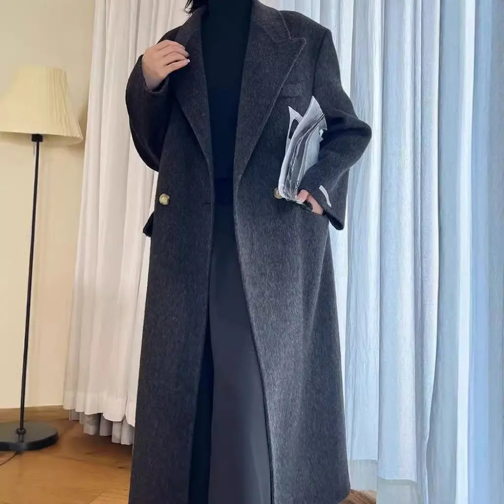 

Women's High-Grade Wool Double-Sided Shoulder Coat Long Suit Collar Padded Thickened Cashmere Jacket