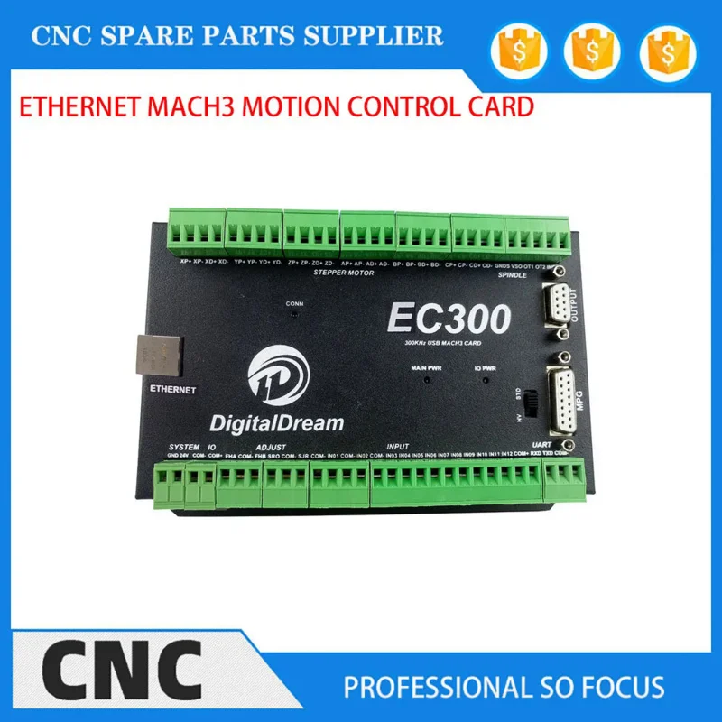 New ec300 3/4/5/6-axis USB motion controller Ethernet CNC Mach3 300kHz motion control card for milling machine