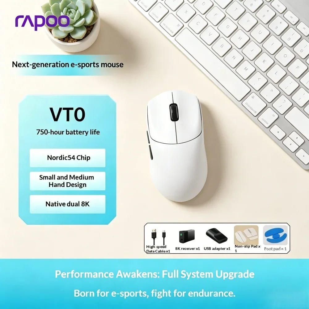 Apoo VT0 MAX FPS Gaming Mouse, Ergonomic Design, Dual 8KHz Polling Rate, 45000DPI, Dual PAW Sensors with Nordic 54L15 Chip
