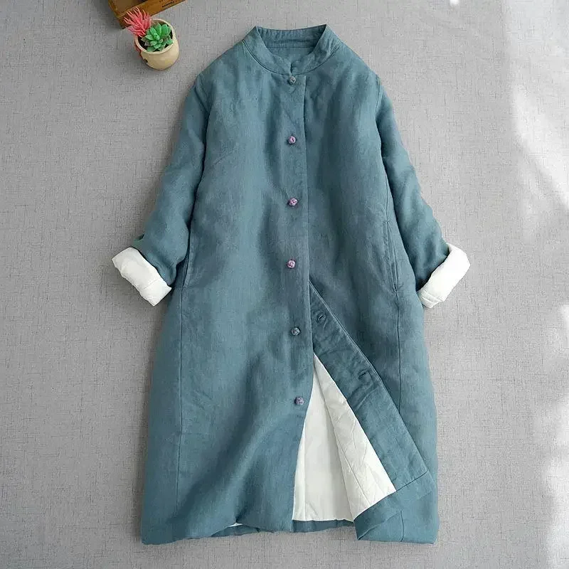 Giacca trapuntata da donna con fibbia retrò, vestiti spessi imbottiti in cotone, capispalla caldi di media lunghezza, moda giapponese