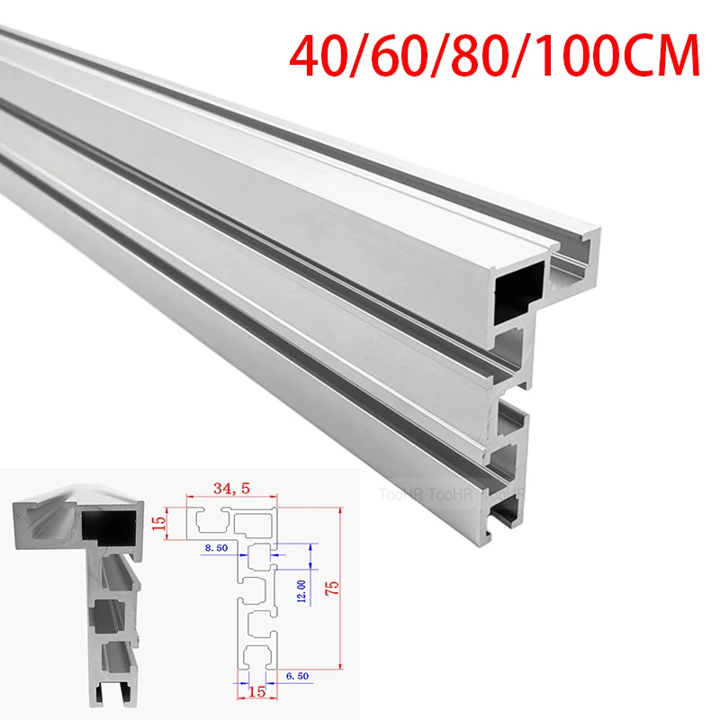 40/60/80/100CM Aluminium Profile Fence 75 Type Miter Track T-track Backer Sliding Brackets T-Slot For Table Saw Workbench