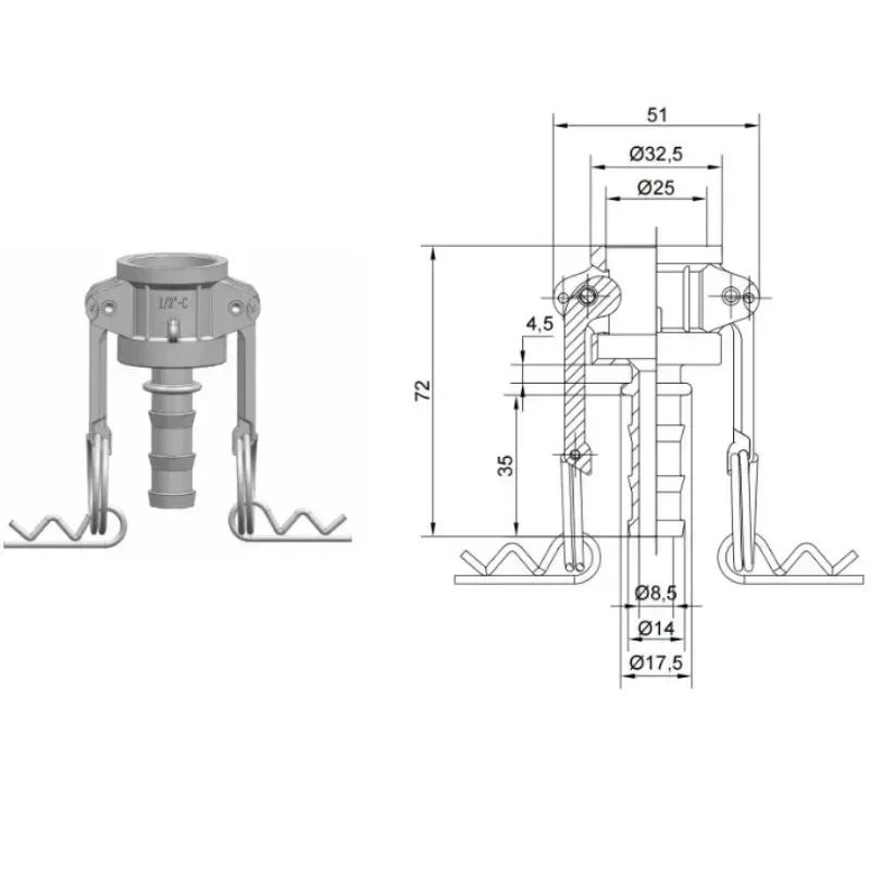 

1/2" DN15 Type C 304 Stainless Steel Camlock Groove Fitting Adapter Barb Quick Disconnect for Homebrew