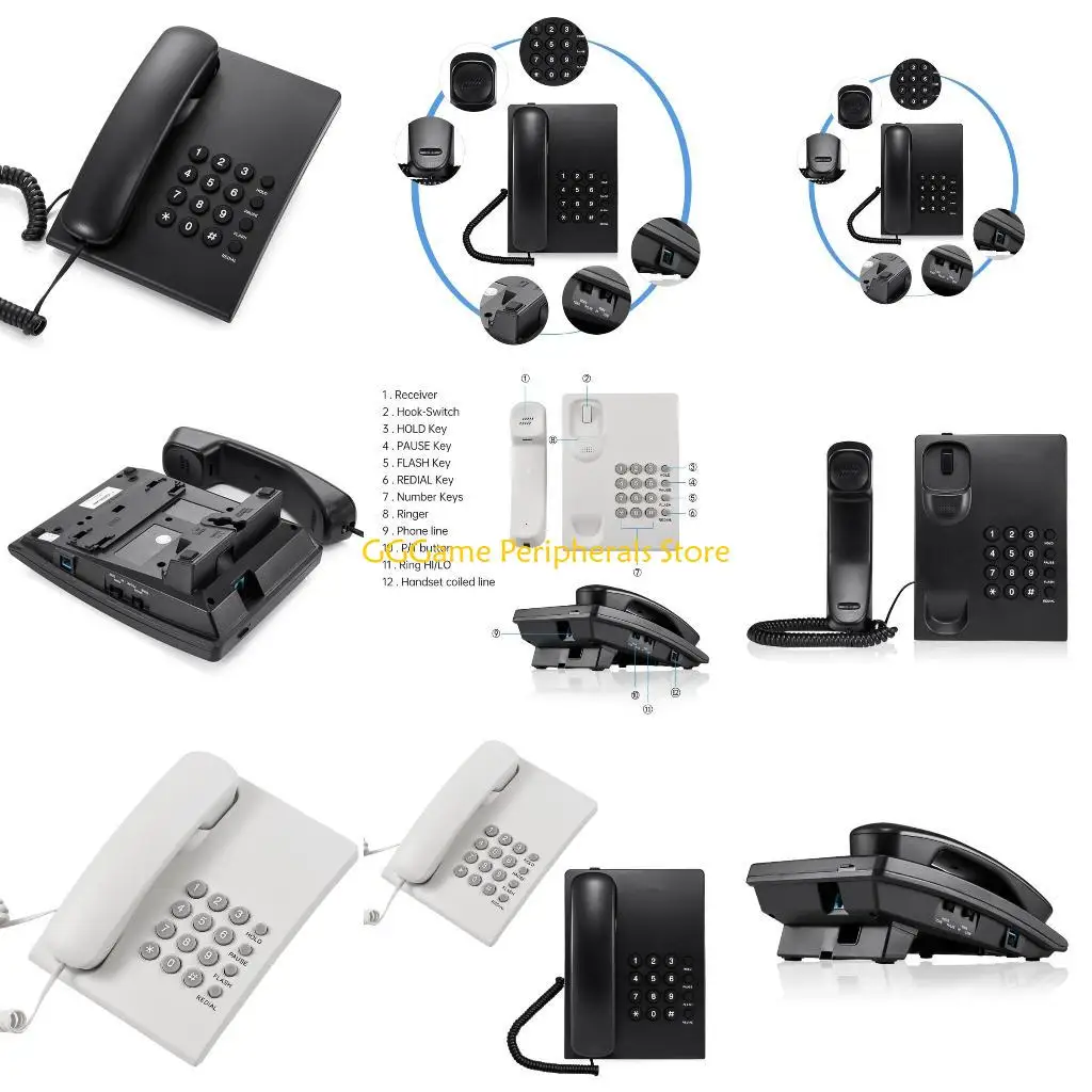 U55B Corded Landline Wall Fixed Telephone with Redial and Call Flash Pause Home Phone