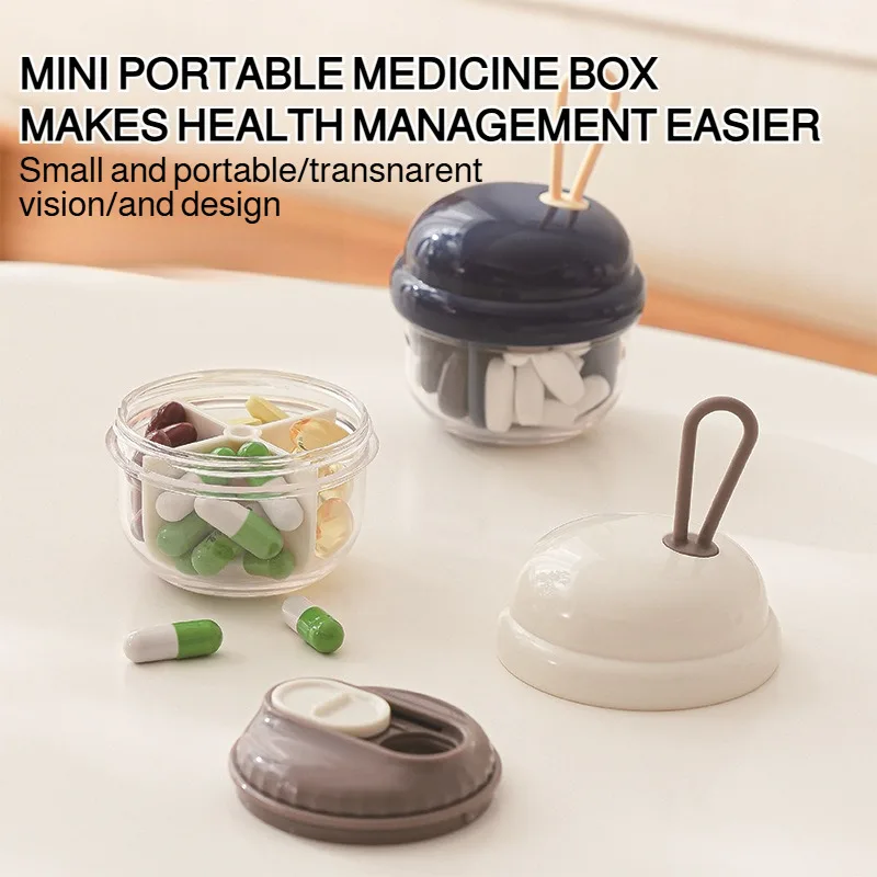 صندوق حبوب الدواء المحمول للسفر بأربعة حجرات منظم أدوية بصري صغير دوار