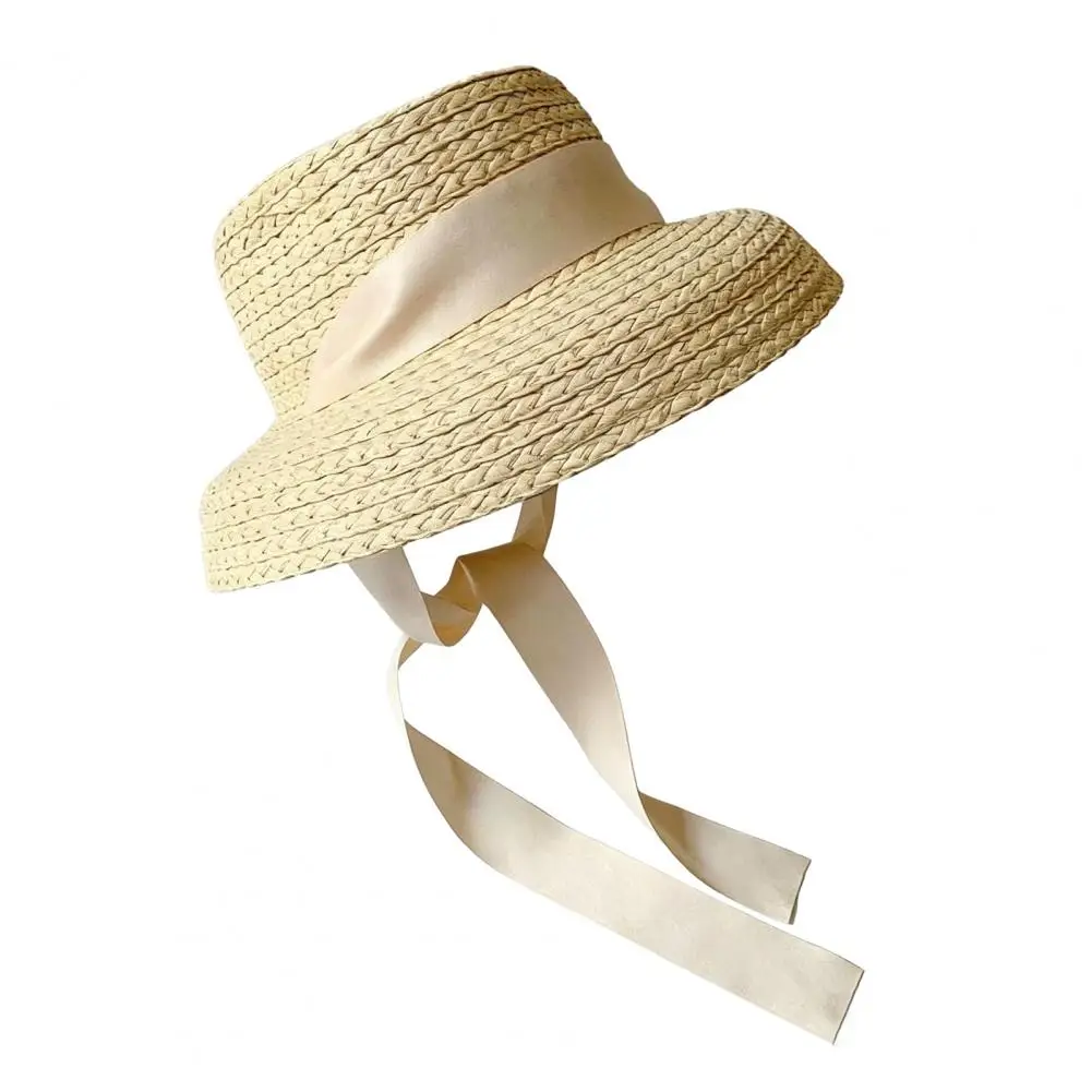 Kids Sun Hat Children's Wide Brim Straw Hat with Ribbon Bowknot Furry Trim Summer Beach Hat Round Shape Outdoor Play Travel Sun