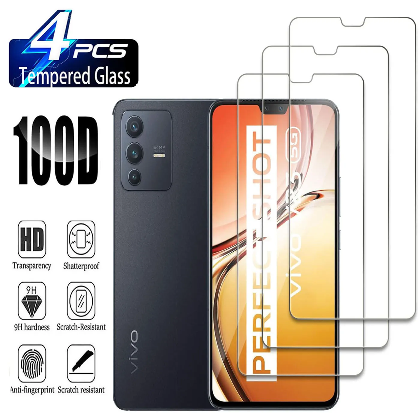 HD Screen Protector For VIVO V23 2/4Pcs 9H Tempered Glass Film