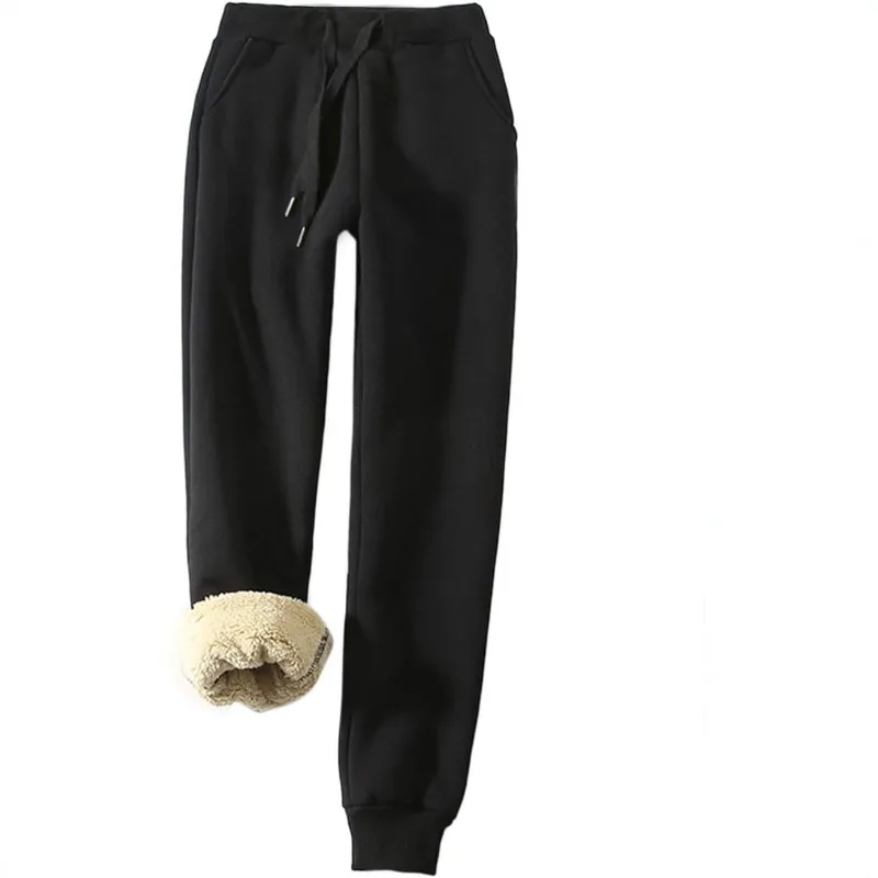 الخريف الشتاء جلد الخراف صغير الساق بلون الكورية نمط Sweatpants الصوف سميكة رياضية سراويل تقليدية الرباط الدانتيل متابعة