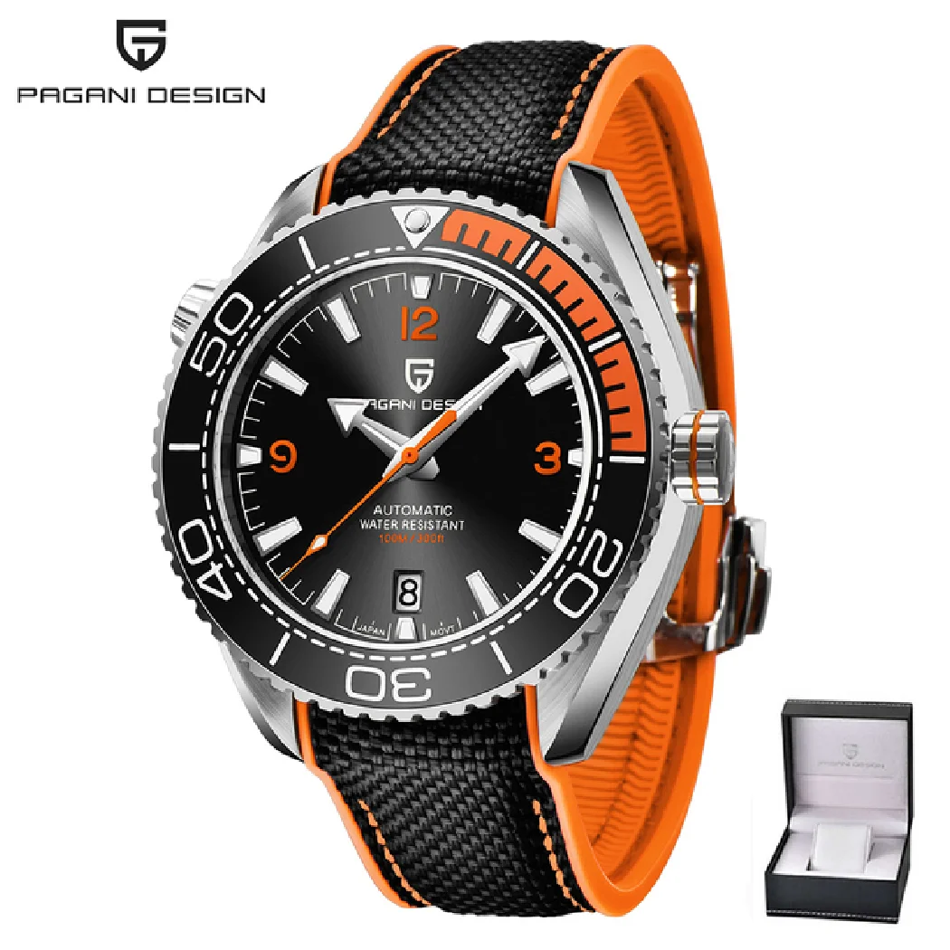 PAGANI تصميم V2 الكلاسيكية الفاخرة الرياضة الرجال الميكانيكية ساعة اليد الياقوت الزجاج التلقائي ساعة الفولاذ المقاوم للصدأ 100 متر مقاوم للماء