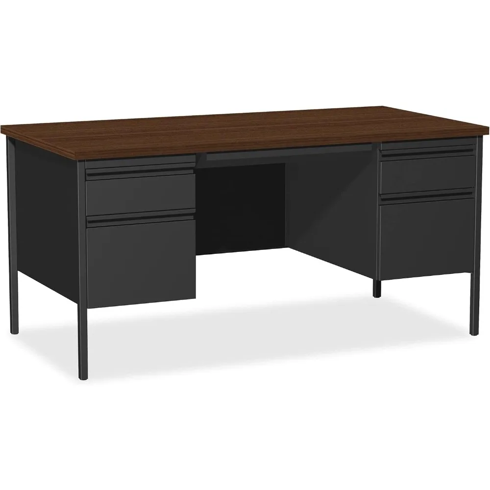 

Black Steel and Walnut Double Pedestal Desk, 60"W x 30"D x 29.5"H, Fortress Series