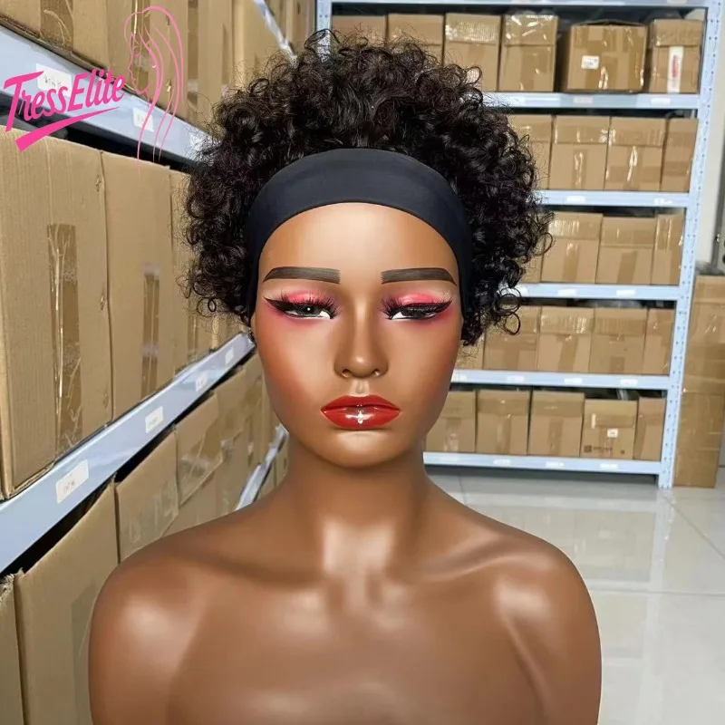 

High Quality Kinky Curly Natural Color Human Hair Full Machine Wigs with Tie Brazilian Virgin Remy 180%Density 100% Unprocessed