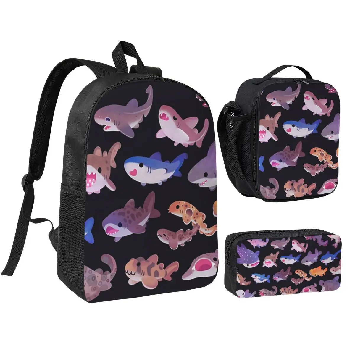 

Shark Day Backpack Boys Girls BookBag School Bag Shoulder Bags 3ps Insulated Lunch Bag Pencil Case