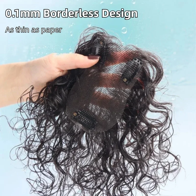 カーリーヘア人毛ヘアピース（前髪付き）100-リアルヘアクリップ式ヘアピース超薄型レースベース女性用自然なヘアピース脱毛症対応