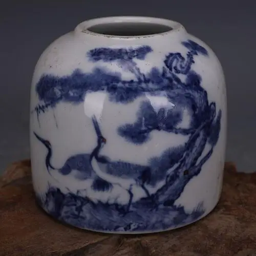 Chinese Jingdezhen Blue and White Porcelain Pot Pine Crane Design Jar