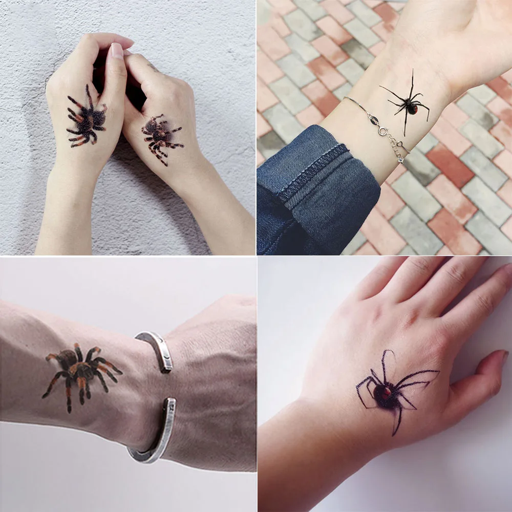 3d tatuagem de aranha para o dia das bruxas, adesivo temporário, falso, arte corporal, transferência de água, halloween, pé