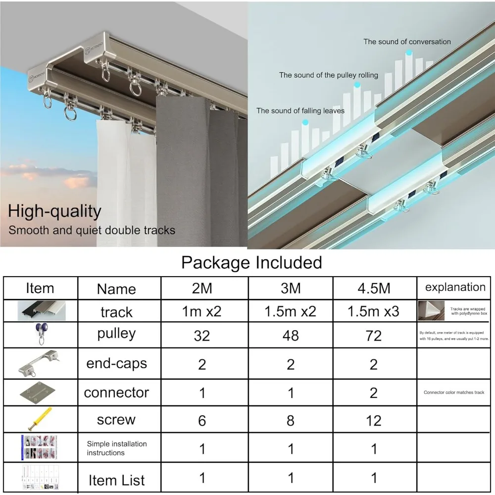 مسار ستارة منزلقة مثبت على السقف بسكة مزدوجة بلون الشمبانيا، طول 3 أمتار #6