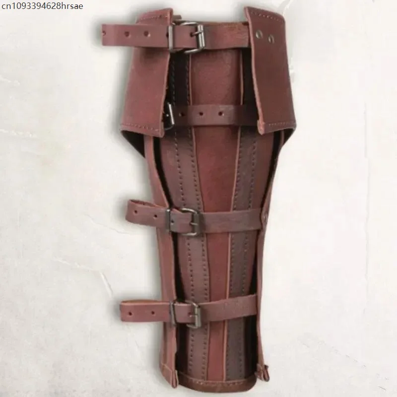 Armatura per gambe in pelle medievale Cavaliere vichingo Grevette pirate Mezze Chaps Copriscarpe gotico Accessorio per costume cosplay Ghetta da uomo