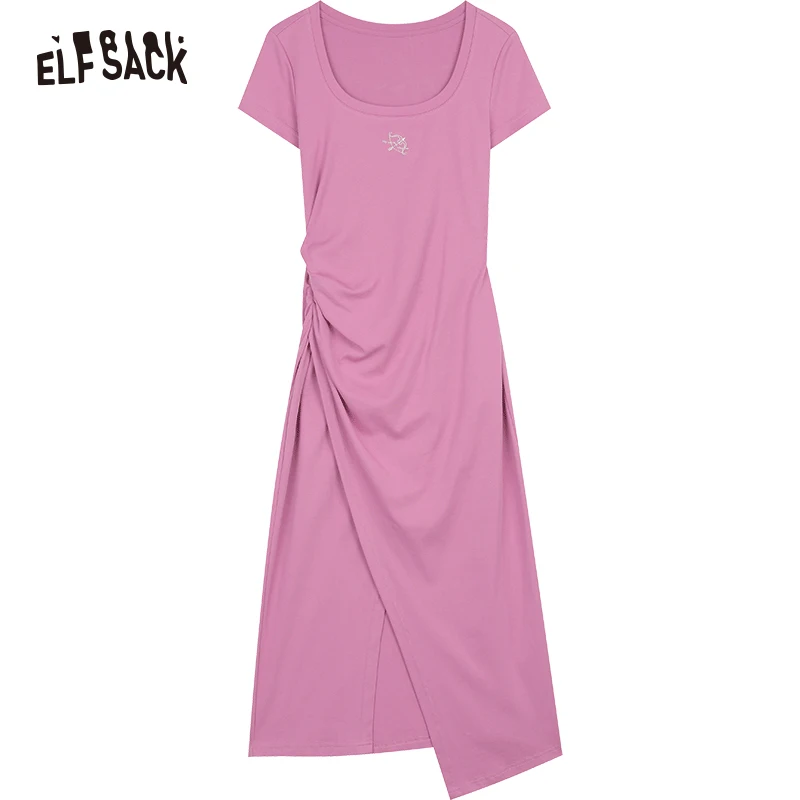 ELFSACK-Camiseta plisada ajustada con cuello cuadrado para mujer, vestido revelador de clavícula, novedad de verano 2024