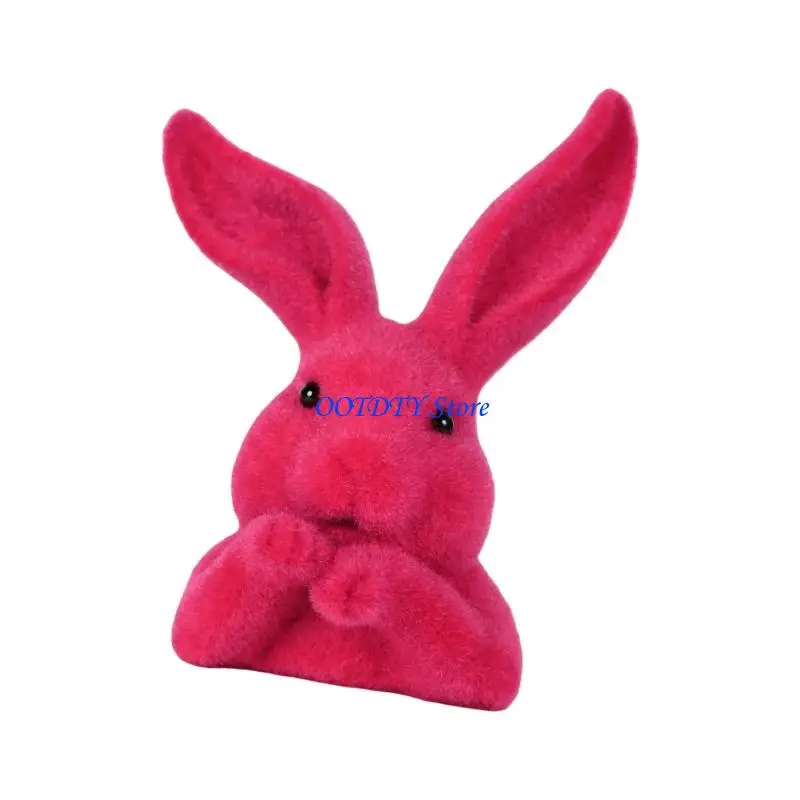 367A Faux Moss Flocking Rabbit Head Figurine for Easters Holiday Decoration Piece