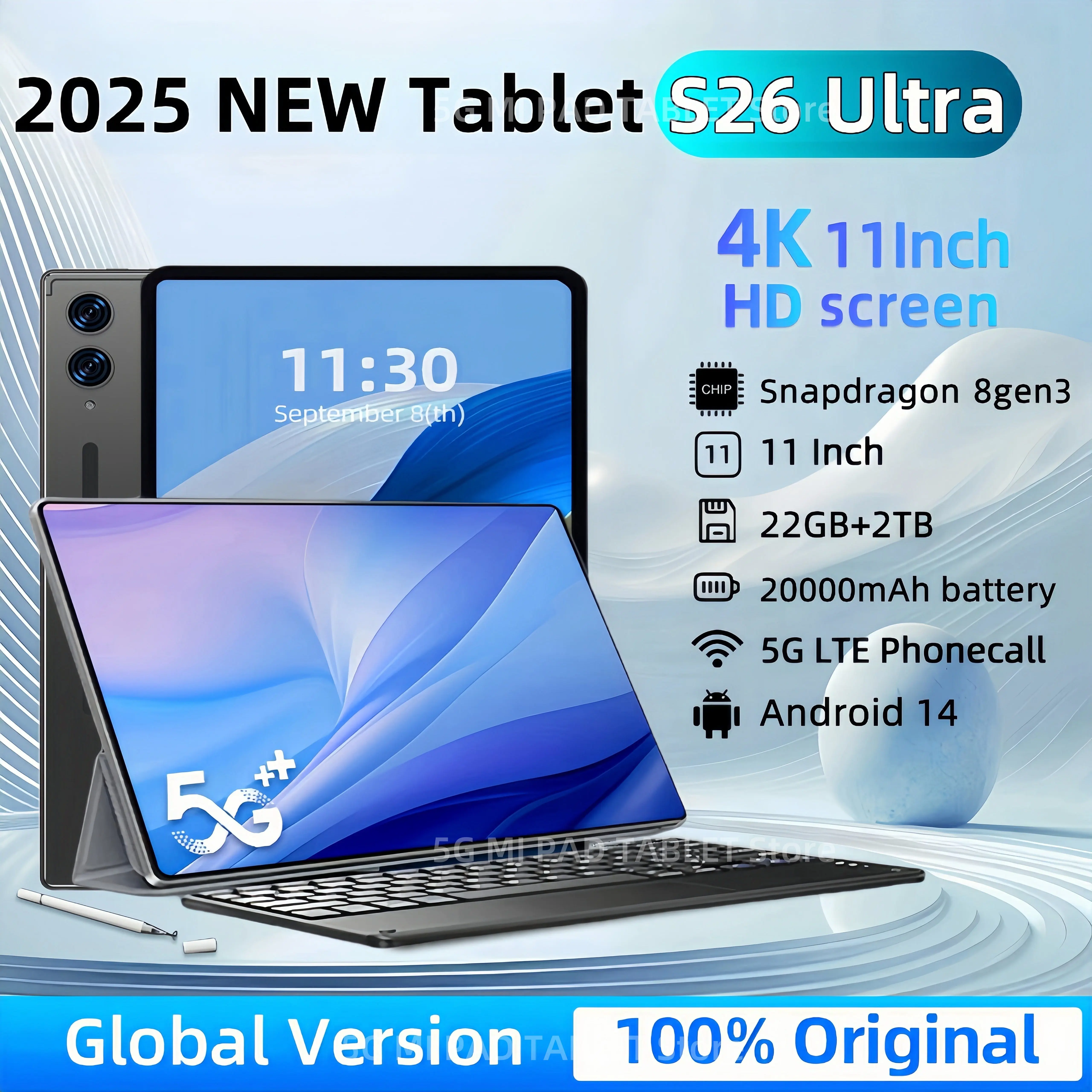 

2025 New Original Global Edition S26 Ultra Tablet PC Snapdragon 8gen3 Android 14 11inch 4K 22GB+2TB 5G Dual SIM WIFI GPS Tablet